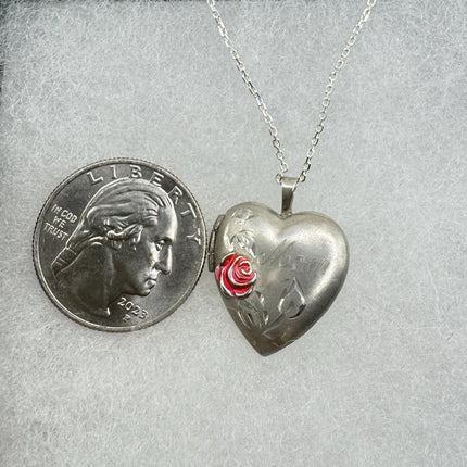 Vintage Etched Heart Photo Locket: 925 Sterling Silver Necklace-Lockets-TomWayne Jewelers