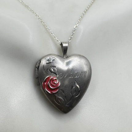 Vintage Etched Heart Photo Locket: 925 Sterling Silver Necklace-Lockets-TomWayne Jewelers