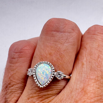 Vintage Fire Opal Sterling Silver Ring: Promise, Wedding, Stacking-Rings-TomWayne Jewelers