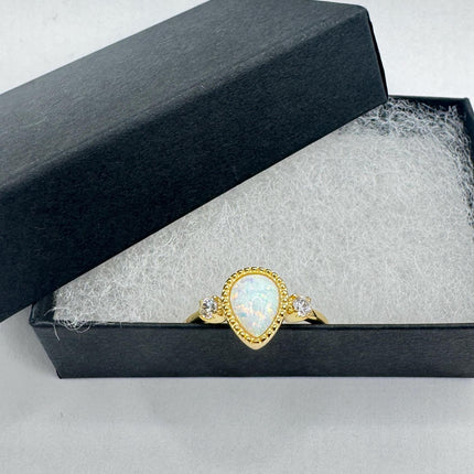 Vintage Fire Opal Gold 925 Sterling Silver Ring: Promise, Wedding, Stacking-Rings-TomWayne Jewelers