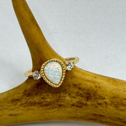 Vintage Fire Opal Gold 925 Sterling Silver Ring: Promise, Wedding, Stacking-Rings-TomWayne Jewelers