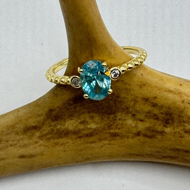 Vintage Blue Topaz White Sapphires Gold 925 Sterling Silver Ring-Rings-TomWayne Jewelers