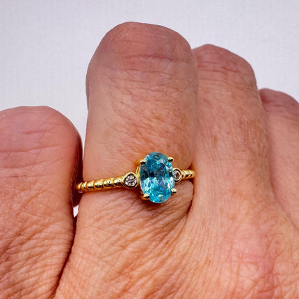 Vintage Blue Topaz White Sapphires Gold 925 Sterling Silver Ring-Rings-TomWayne Jewelers
