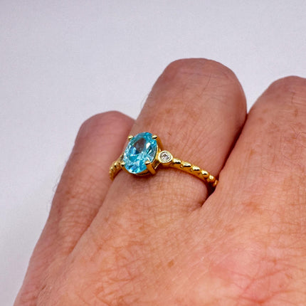 Vintage Blue Topaz White Sapphires Gold 925 Sterling Silver Ring-Rings-TomWayne Jewelers
