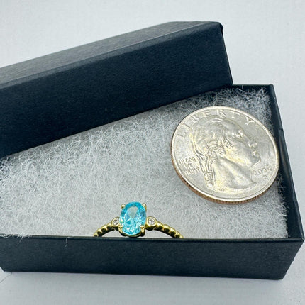 Vintage Blue Topaz White Sapphires Gold 925 Sterling Silver Ring-Rings-TomWayne Jewelers