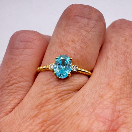 Vintage Blue Topaz White Sapphires Gold 925 Sterling Silver Ring-Rings-TomWayne Jewelers