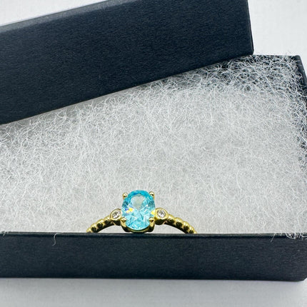 Vintage Blue Topaz White Sapphires Gold 925 Sterling Silver Ring-Rings-TomWayne Jewelers