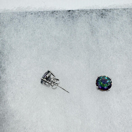 Vintage Mystic Blue Topaz Sterling Silver Stud Earrings
