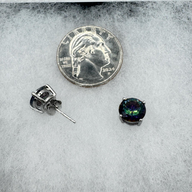 Vintage Mystic Blue Topaz Sterling Silver Stud Earrings