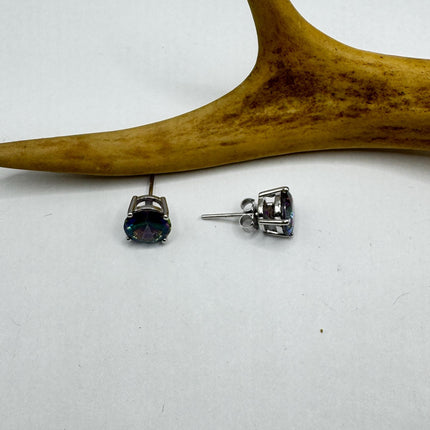 Vintage Mystic Blue Topaz Sterling Silver Stud Earrings