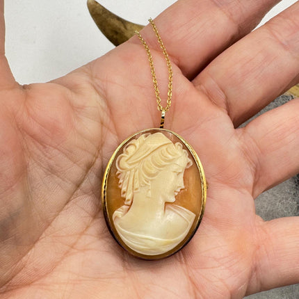 Vintage Cameo Pendant Necklace Pin Gold Filled Chain