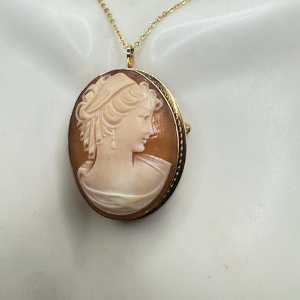 Vintage Cameo Pendant Necklace Pin Gold Filled Chain