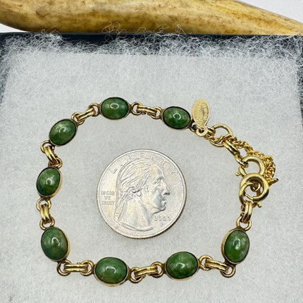 Vintage Green Jade Gold Filled Bracelet - Minimal Everyday Layered Stacking - Dainty Simple Design