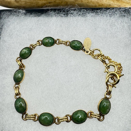 Vintage Green Jade Gold Filled Bracelet - Minimal Everyday Layered Stacking - Dainty Simple Design