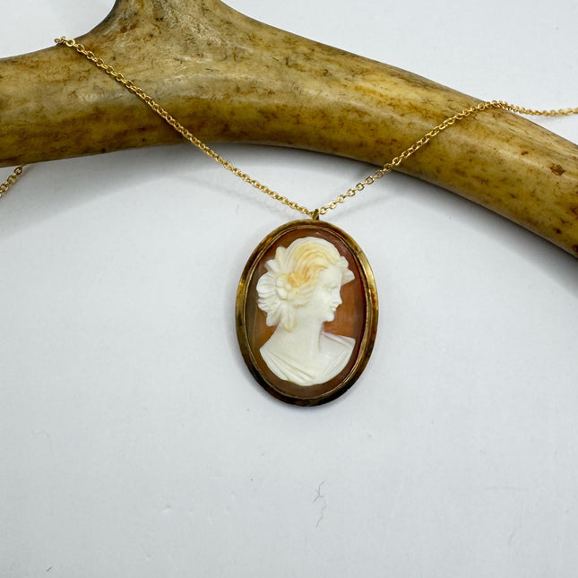 Vintage Cameo Pendant Necklace Pin Gold Filled Chain