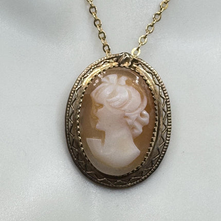 Vintage Cameo Pendant Necklace: Gold Filled Charm, Delicate Chain