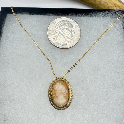 Vintage Cameo Pendant Necklace: Gold Filled Charm, Delicate Chain