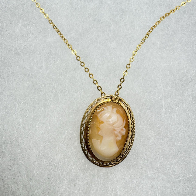 Vintage Cameo Pendant Necklace: Gold Filled Charm, Delicate Chain