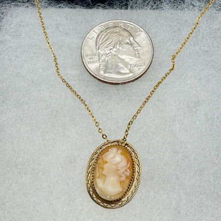 Vintage Cameo Pendant Necklace: Gold Filled Charm, Delicate Chain