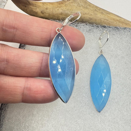 Vintage Aqua Blue Cats Eye Glass Silver Earrings | 925 sterling Silver Lever Backs
