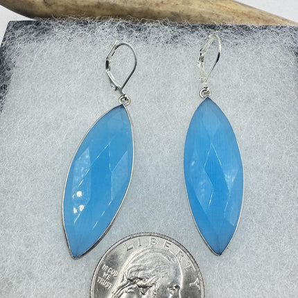 Vintage Aqua Blue Cats Eye Glass Silver Earrings | 925 sterling Silver Lever Backs