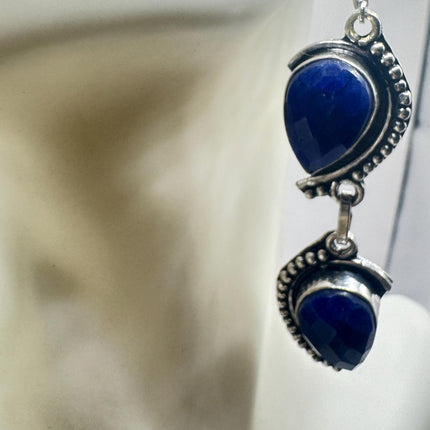 Vintage Cobalt Blue Lapis Lazuli Silver Earrings | 925 sterling Silver Lever Backs