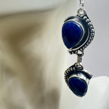 Vintage Cobalt Blue Lapis Lazuli Silver Earrings | 925 sterling Silver Lever Backs