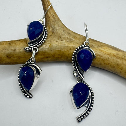 Vintage Cobalt Blue Lapis Lazuli Silver Earrings | 925 sterling Silver Lever Backs