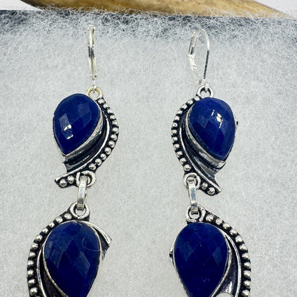 Vintage Cobalt Blue Lapis Lazuli Silver Earrings | 925 sterling Silver Lever Backs