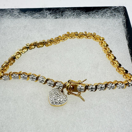 Vintage Diamond Chip Heart Bracelet Golden 925 Sterling Silver