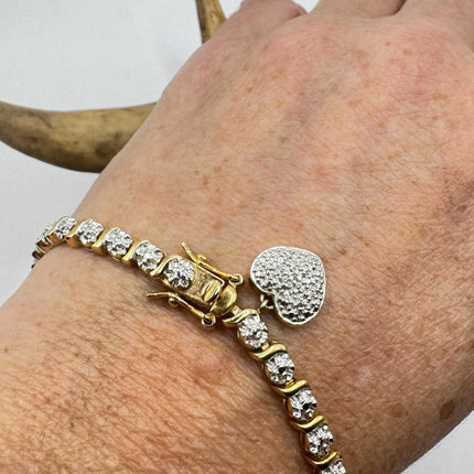 Vintage Diamond Chip Heart Bracelet Golden 925 Sterling Silver