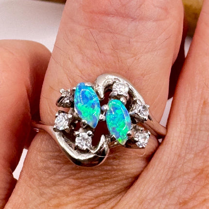 Vintage Blue Fire Opal Sterling Silver Ring: Promise, Wedding, Stacking