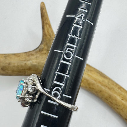 Vintage Blue Fire Opal Sterling Silver Ring: Promise, Wedding, Stacking