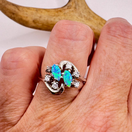 Vintage Blue Fire Opal Sterling Silver Ring: Promise, Wedding, Stacking
