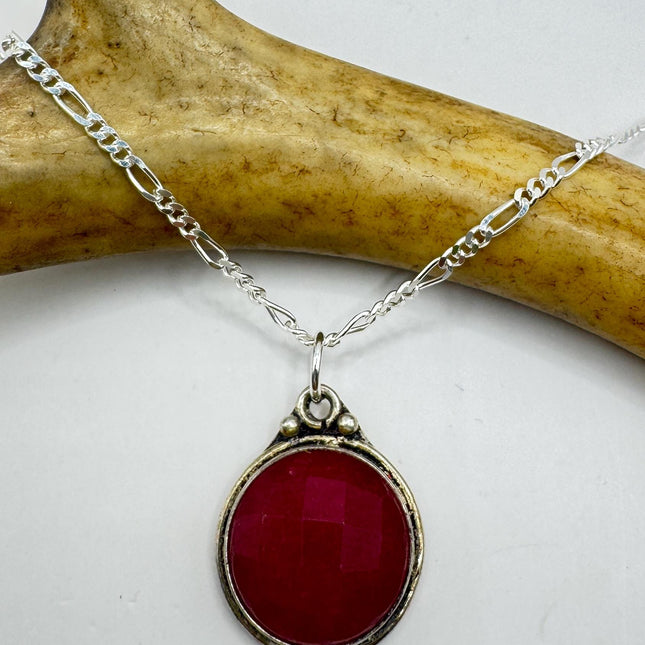 Vintage Pink Ruby Choker Necklace - Bronze and 925 Sterling Silver