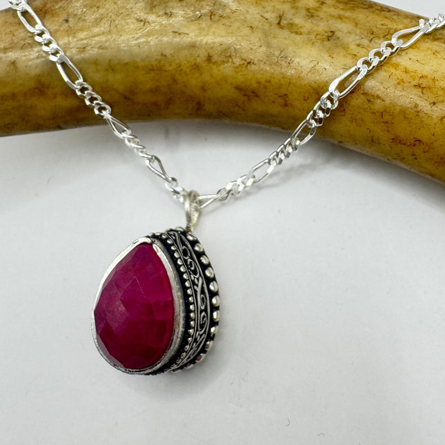 Vintage Pink Ruby Choker Necklace - Bronze and 925 Sterling Silver