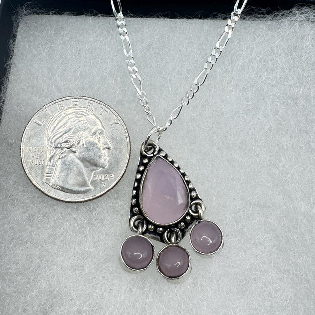 Vintage Pink Rose Quartz Boho Silver Necklace