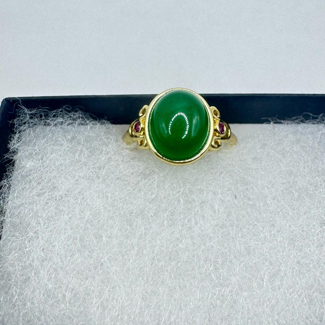 Vintage Gold Jade Ring | Golden Bronze Cocktail Ring | Adjustable