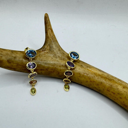 Vintage Citrine Blue Topaz Purple Amethyst Chandelier gold 925 Sterling Silver
