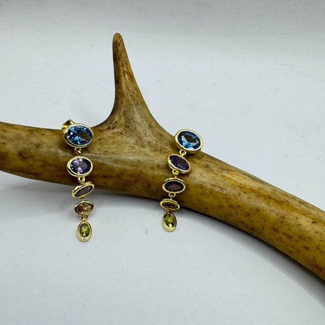 Vintage Citrine Blue Topaz Purple Amethyst Chandelier gold 925 Sterling Silver