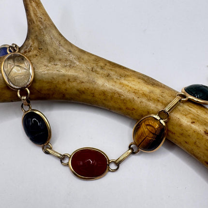 Vintage Gold Filled Scarab Bracelet - Onyx Gemstone Tennis Bracelet