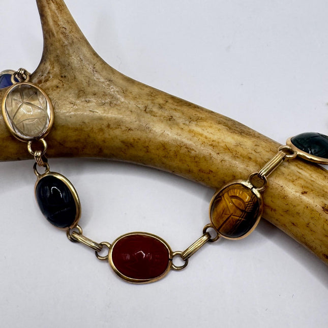 Vintage Gold Filled Scarab Bracelet - Onyx Gemstone Tennis Bracelet