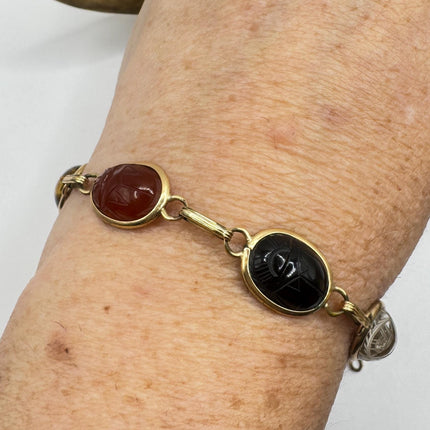 Vintage Gold Filled Scarab Bracelet - Onyx Gemstone Tennis Bracelet