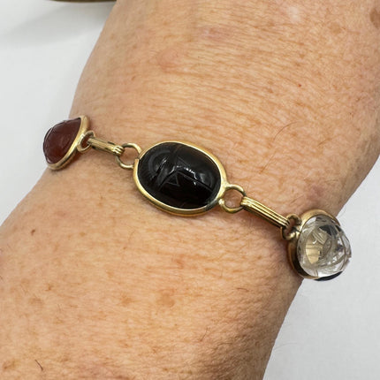 Vintage Gold Filled Scarab Bracelet - Onyx Gemstone Tennis Bracelet