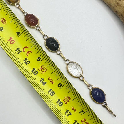 Vintage Gold Filled Scarab Bracelet - Onyx Gemstone Tennis Bracelet