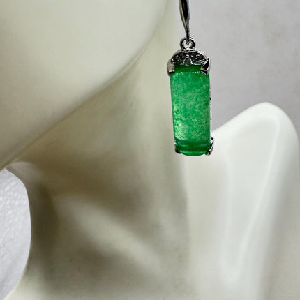 Vintage Green Jade Dangle Lucky Silver Earrings
