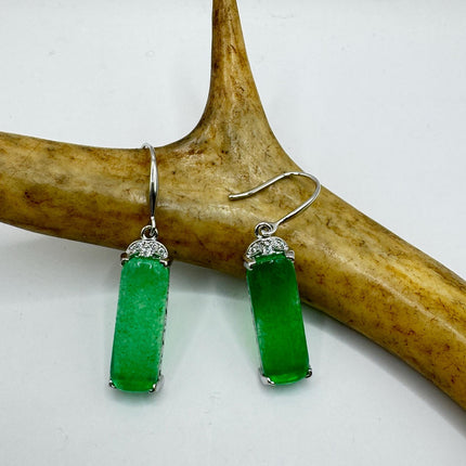 Vintage Green Jade Dangle Lucky Silver Earrings