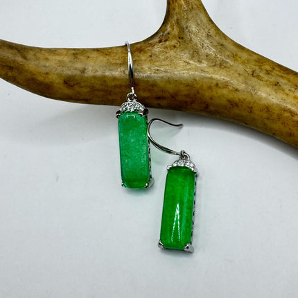 Vintage Green Jade Dangle Lucky Silver Earrings