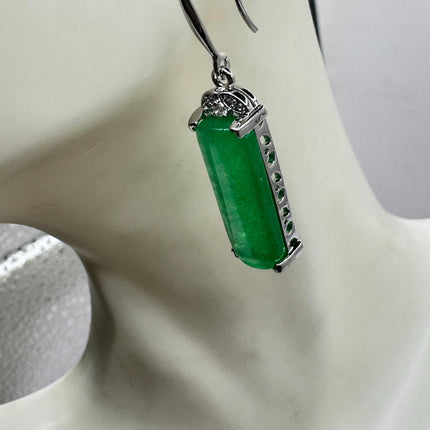 Vintage Green Jade Dangle Lucky Silver Earrings