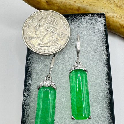 Vintage Green Jade Dangle Lucky Silver Earrings